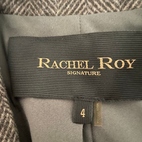 Rachel Roy Signature Wool Cashmere Herringbone Tweed Faux Fur Jacket Sz 4 - Picture 7 of 9